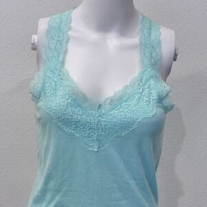 Vintage Mossimo Women Y2K Lace Trim Cami Size L Blue Preppy Bias Dainty Feminine